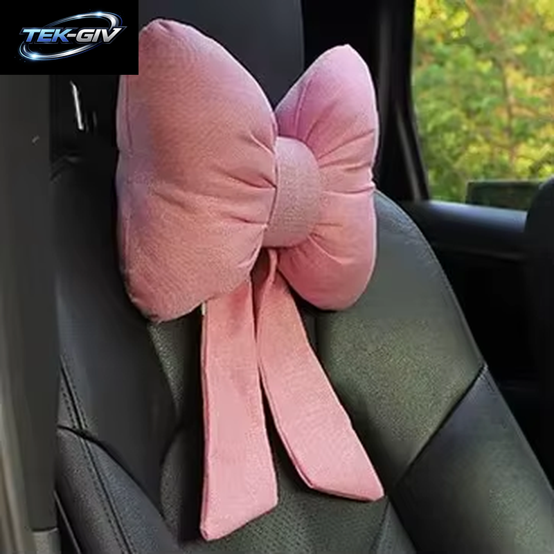 Auto-Kopfkissen, Nackenkissen, Netz, Rot, Niedliche Schleife, Rosa Autositzkissen, Vier Jahreszeiten, Universelles Auto-Kopfkissen Mit Roter Schleife