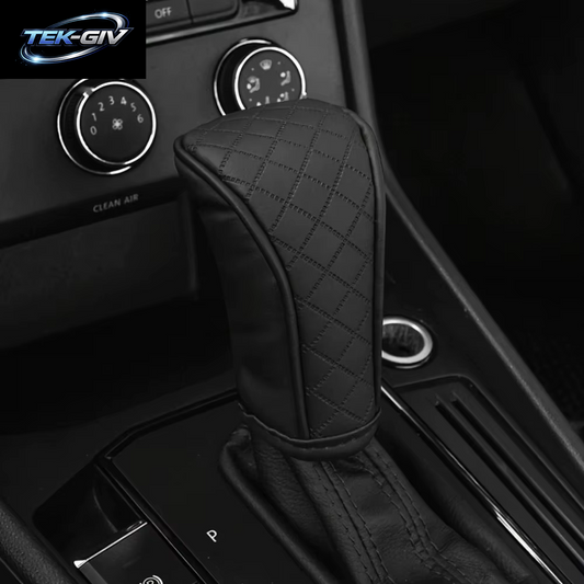 Universelle Perforierte, Atmungsaktive Schalthebelabdeckung Aus Rindsleder Für Automobilprodukte, Carbonfaser-Gemusterte Leder-Schalthebelabdeckung