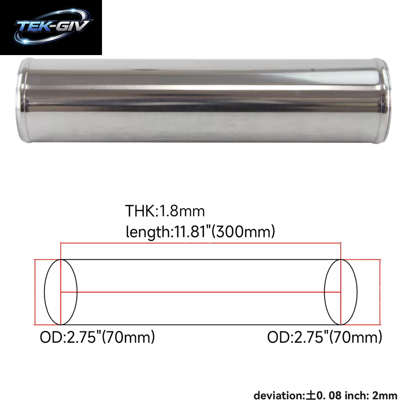 Universal 0 Grad Aluminium 48Mm-70Mm /1.89 ''-2.75" Zoll Turbo Inter Rohr Piping Schläuche Intake L = 300MM