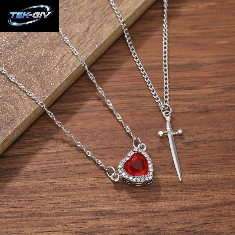 Herz Schwert Paar Halskette Romantische Valentinstag Geschenk Schmuck Sterling Silber Passendes Set Für Frauen Männer