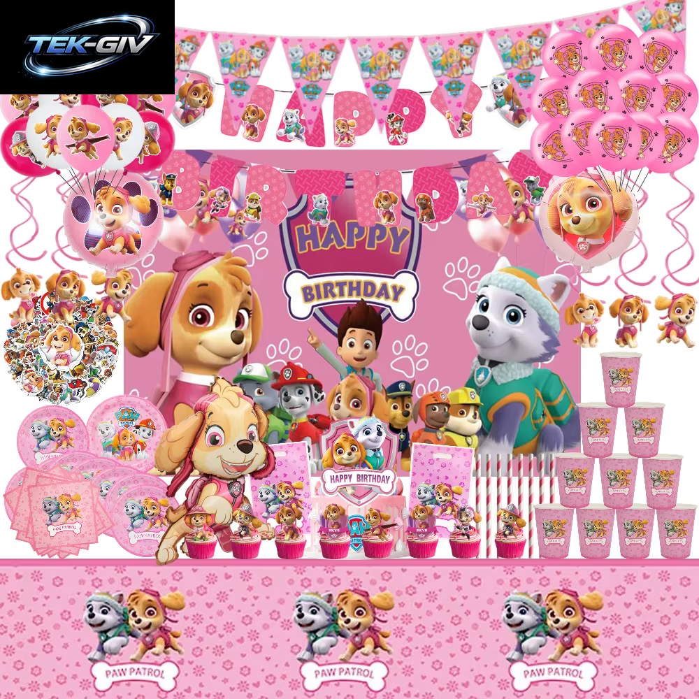 Rosa Paw Patrol Skye Geburtstag Party Dekorationen Skye Folie Latex Ballons Geschirr Teller Hintergrund Für Kinder Mädchen Party Supplies