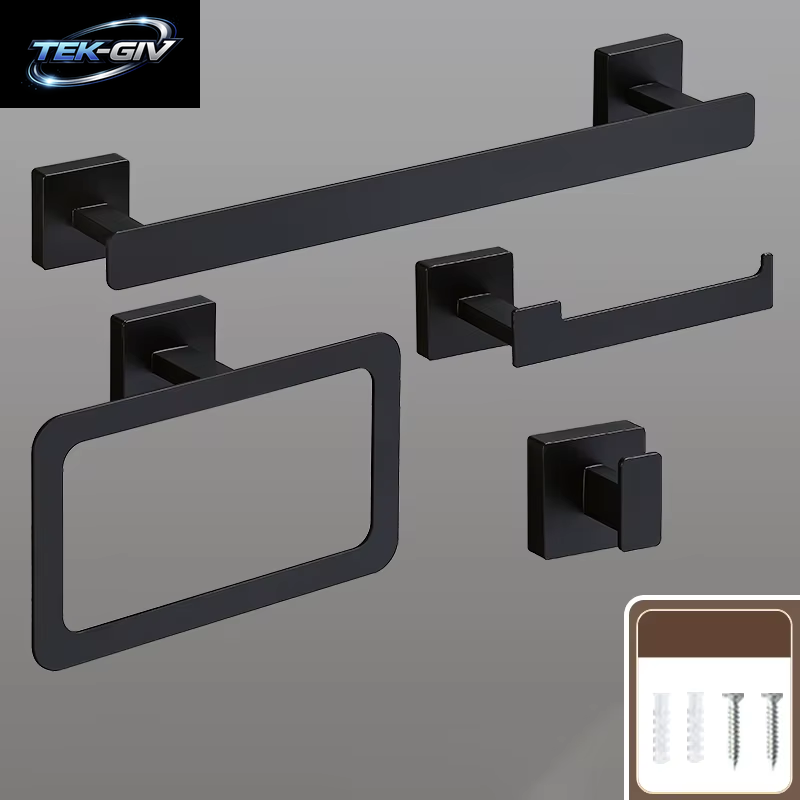 Mattschwarz Badezimmer Zubehör Set Wand Halterung Handtuch Bar Handtuch Ring Rollen Papier Halter Robe Haken Edelstahl Hardware Set