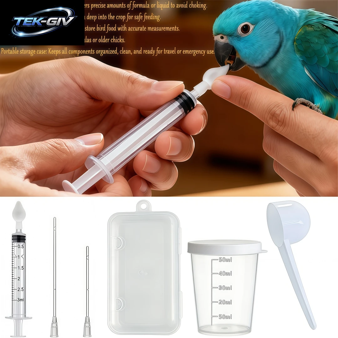 Vogel-Handfütterungsset 3Ml Spritze Gebogene Fütterungsschläuche Aufbewahrungsbox Messbecher Löffel Säuglingspflege-Zubehör Für Papageien Und Wellensittiche