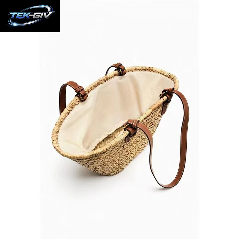 Naturgras-Schultertasche Aus Stroh, Nischen-Webtasche, Strandtasche Für Den Urlaub Am Meer