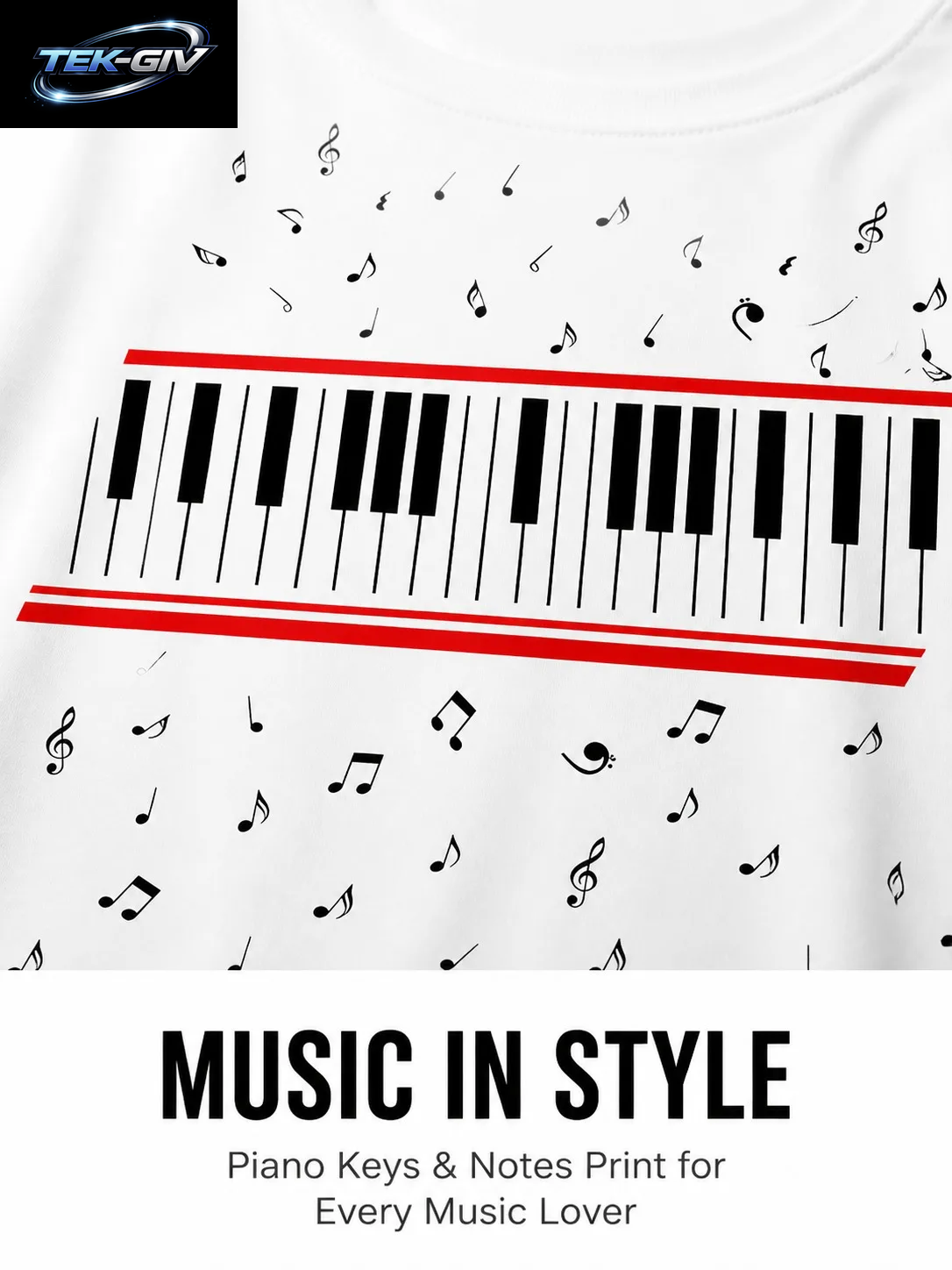 Ilstile Damen-T-Shirts Mit Klavier-Musiknoten-Aufdruck, Sommer, Kurzärmelig, Lässig, Rundhalsausschnitt, Retro-Fan-Favorit-T-Shirts, NEU