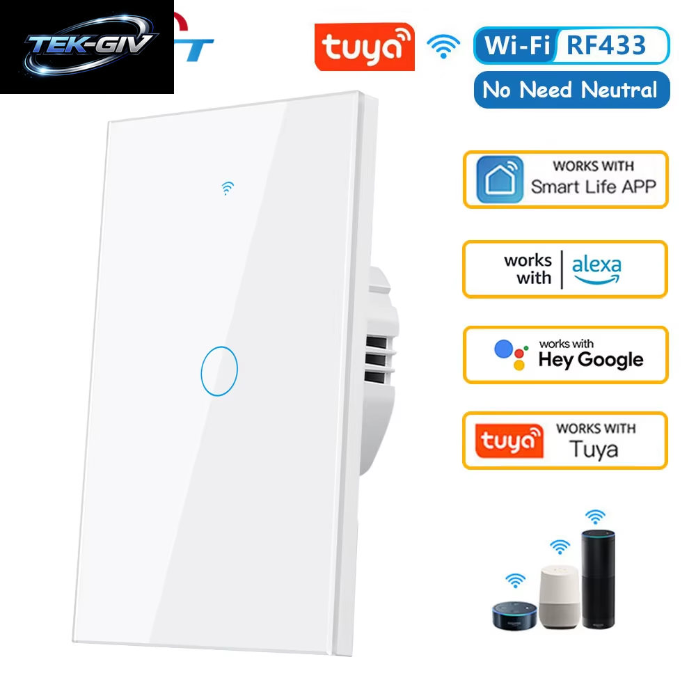 Tuya Smart Switches UNS RF433 1/2/3 Gang Kein Neutralleiter Touch Sensor LED Licht Wifi Wand Schalter Smart Home Alexa Google Hause
