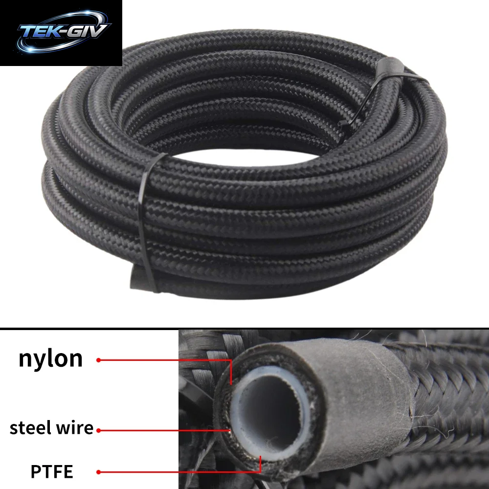 An6 An8 An10 3 M/10 Fuß E85-Rohr, Nylon, Edelstahl, Geflochten, PTFE, Schwarz, Kraftstoffleitungs-Montagesatz Mit 6 Drehbaren Schlauchenden