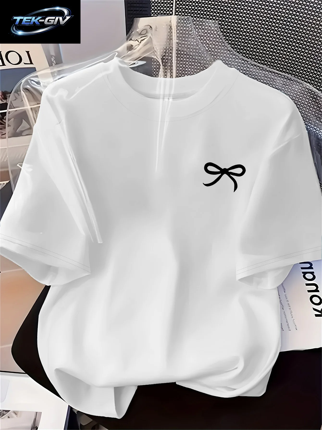 Neues Damen-T-Shirt Mit Schwarzem Schleifenmuster, Einfacher Stil, Lässige Mode, Kurzärmeliges T-Shirt, Weich, Bequem, Sommer-Damenbekleidung