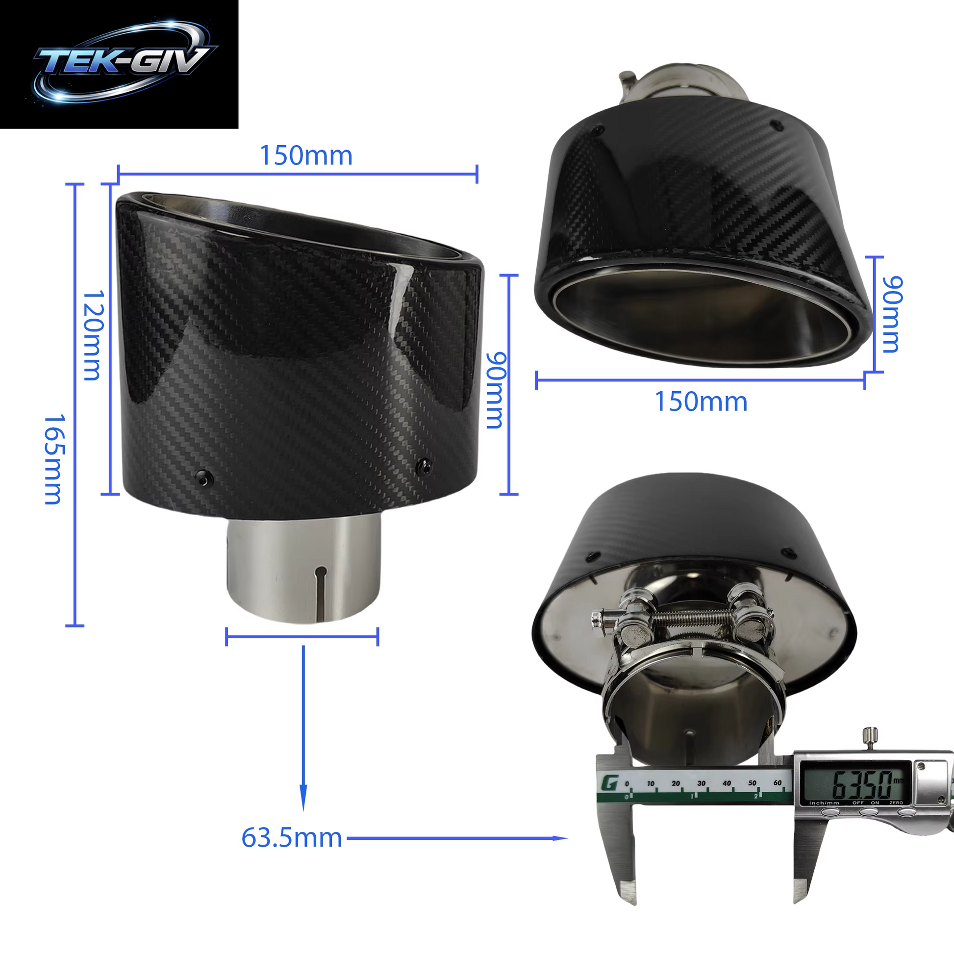 1Pcs Universal Auto Glänzend Carbon Faser Schalldämpfer Spitze Auspuffrohr Düse Dekoration Edelstahl Silber Oval 150Mm Kippen Links Rechts