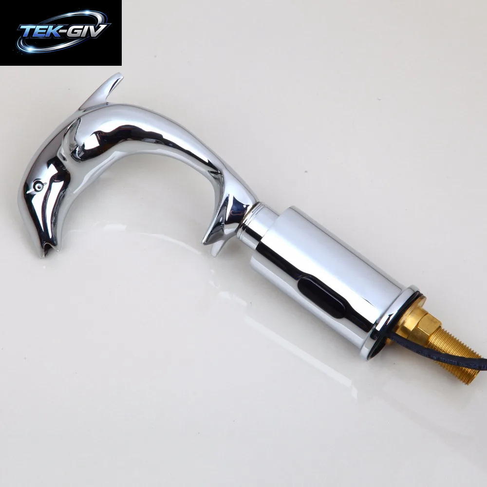 OUBONI Chrome Polnischen Waschen Becken Sinn Armaturen Automatische Sensor Hand Freies Delphin Bad Becken Waschbecken Wasserhahn Chrome Mischbatterie