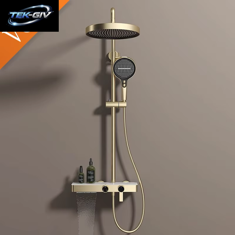 VGX Gold Duschsystem Set Badezimmer Duscharmatur Set 3-Wege Regenduschset Duschmischer Kran Mit Handbrause Set Grau
