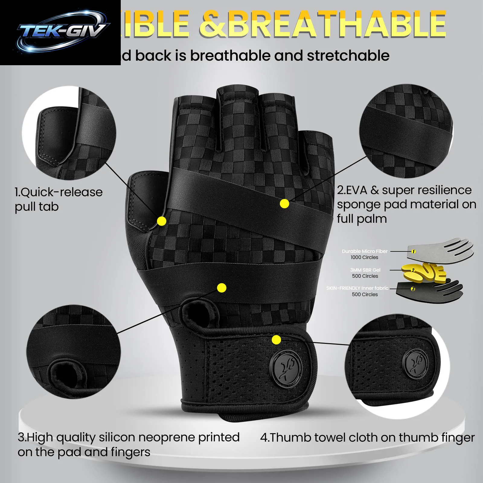 MOREOK Gewichtheber-Handschuhe Atmungsaktiv Rutschfest Krafttraining Übungs-Fitness-Handschuhe Für Klimmzüge