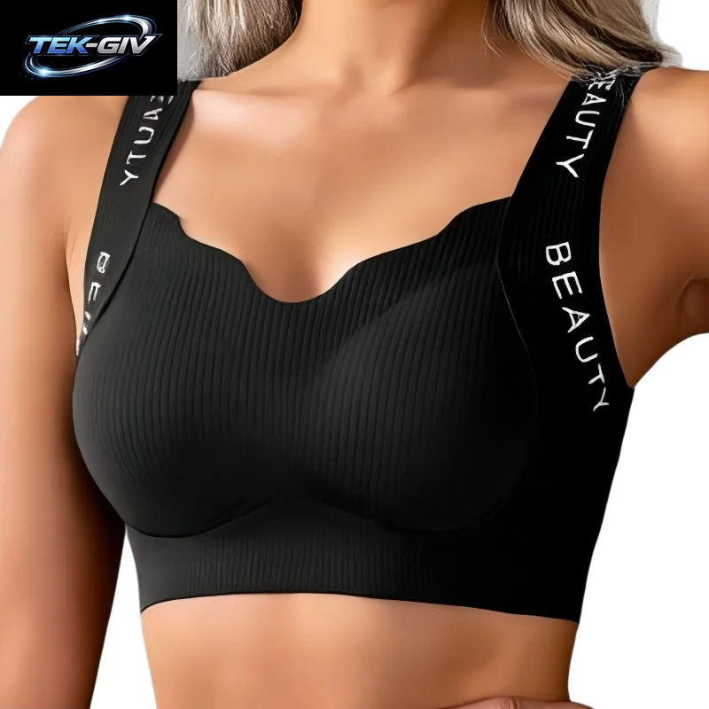 Gerippte Push-Up-Bhs, Kabelloser BH, Nahtlose Damenunterwäsche, Übergröße, Wellenausschnitt, Breiter Träger, Sexy Dessous, M-3XL
