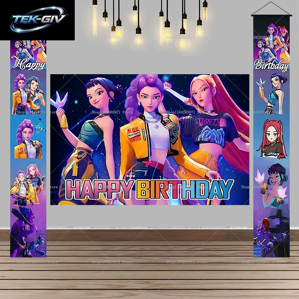 Heißer K-Pop-Demonenjäger-Hintergrund Als Türbanner Für Kinder- Und Erwachsenen-Geburtstagsfeiern, Babyparty-Fotokabinen-Hintergrundrequisiten