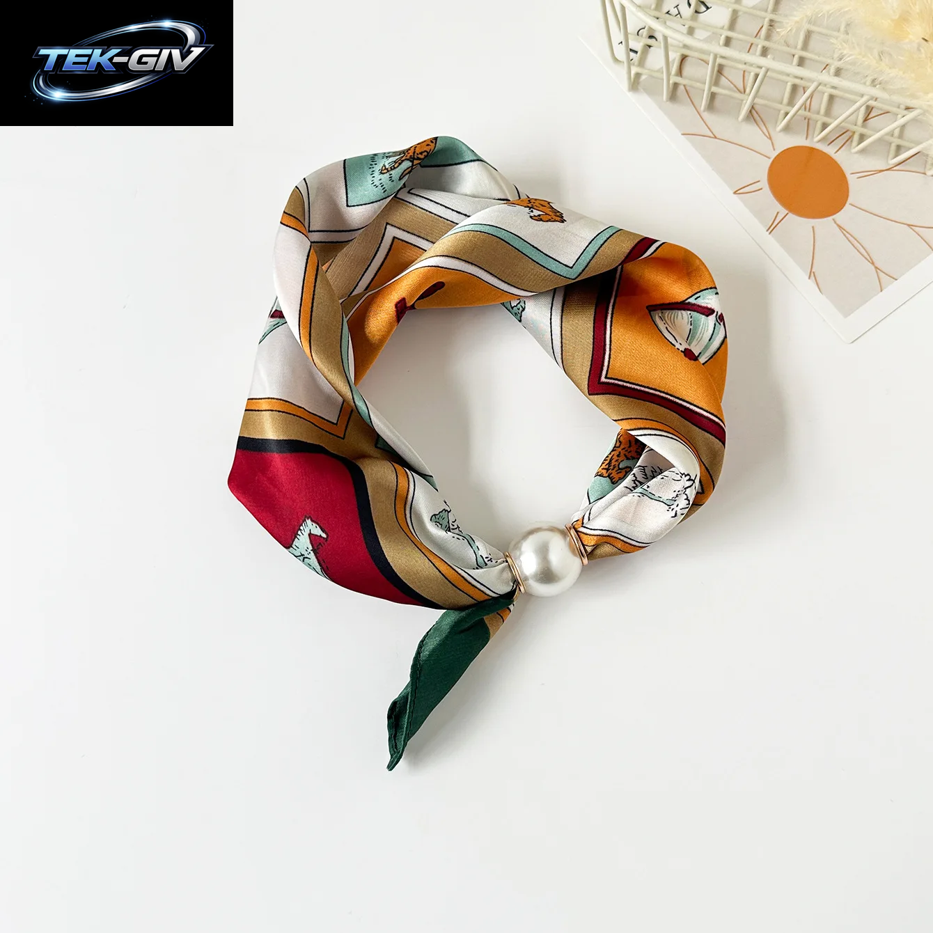 Schal-Kette Aus Seide Mit Magnetischem Anhänger, Dünner Perlen-Halstuch-Verschluss, Haarband, Schleifenband, Foulards Für Damen, Luxusmarken