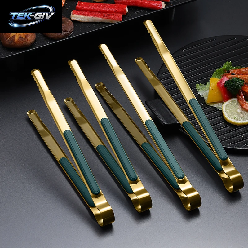 Gold Edelstahl Lebensmittel Zange Rutsch Feste Servier Zange Für Grill Fleisch Salat Brot Küchen Zubehör Kochute Nsilien