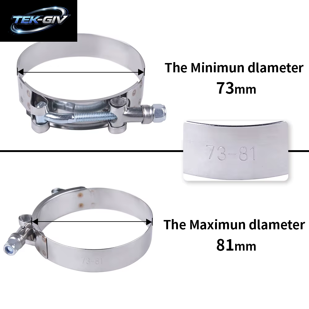 T-Bolzen-Auspuffklemme, 2,0" 2,25" 2,5" 2,75" 3,0" 3,25" 3,5" 3,75" 4,0", Ansaug-Turbo-Auspuff, Ladeluftkühler-Silikonkupplung