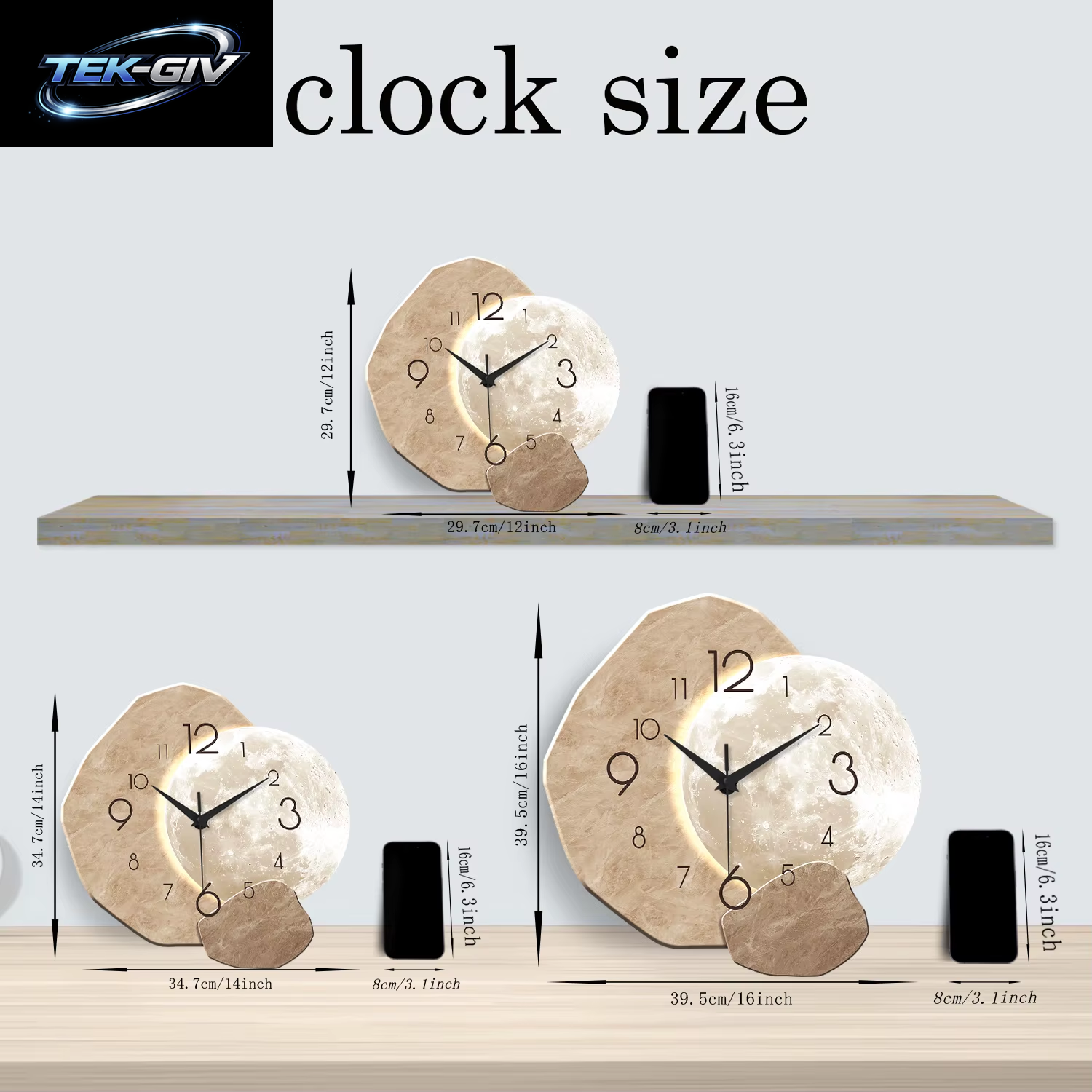 Moderne, Schlichte, Geräuschlose Wanduhr, Monddesign – Quarzwerk, Holzmaterial, Für Schlafzimmer, Wohnzimmer Oder Bürodekoration