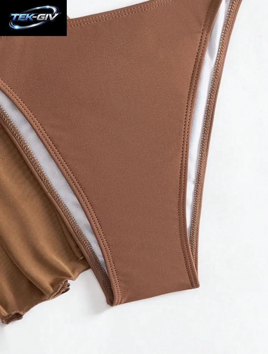 4-Teiliges Sexy Einfarbiges Bikini-Set Mit Transparentem Überzug, Geeignet Für Urlaub, Strandparty, Perfekt Für Neujahr Und Valentinstag
