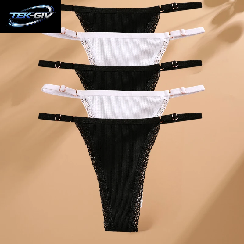 FINETOO 5 Teile/Satz Sexy G-String Höschen Baumwolle Frauen Unterwäsche Verstellbare Taille Mädchen Weibliche Pantys Bikini Dame Thongs Dessous