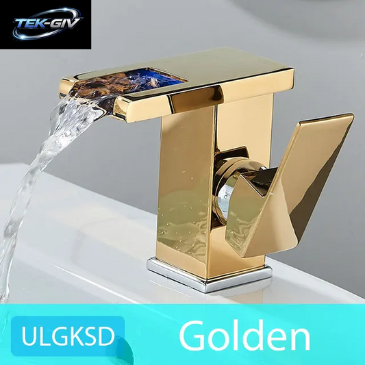 ULGKSD Waschbecken-Wasserhähne, Kalt Und Warm, Hydroelektrischer Led-Waschtischarmatur, Deckmontage, Wasserfall-Mischbatterie, Küche, Dual-Use-Wasserhahn, Kran