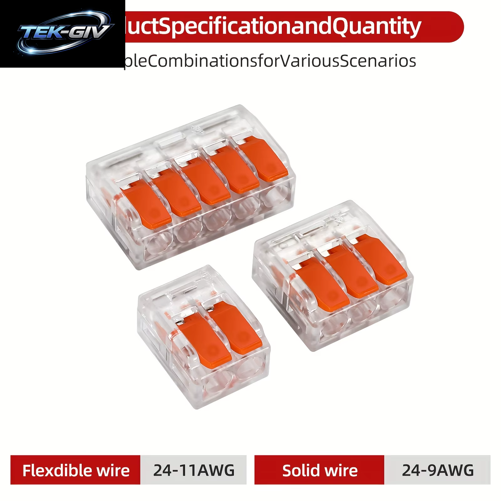 30-Teiliges Set Orangefarbener Kombinationskabelanschlüsse, 2-Port/3-Port/4-Port/5-Port-Schnellkabel, Elektrische Mantelverbindungsklemmen