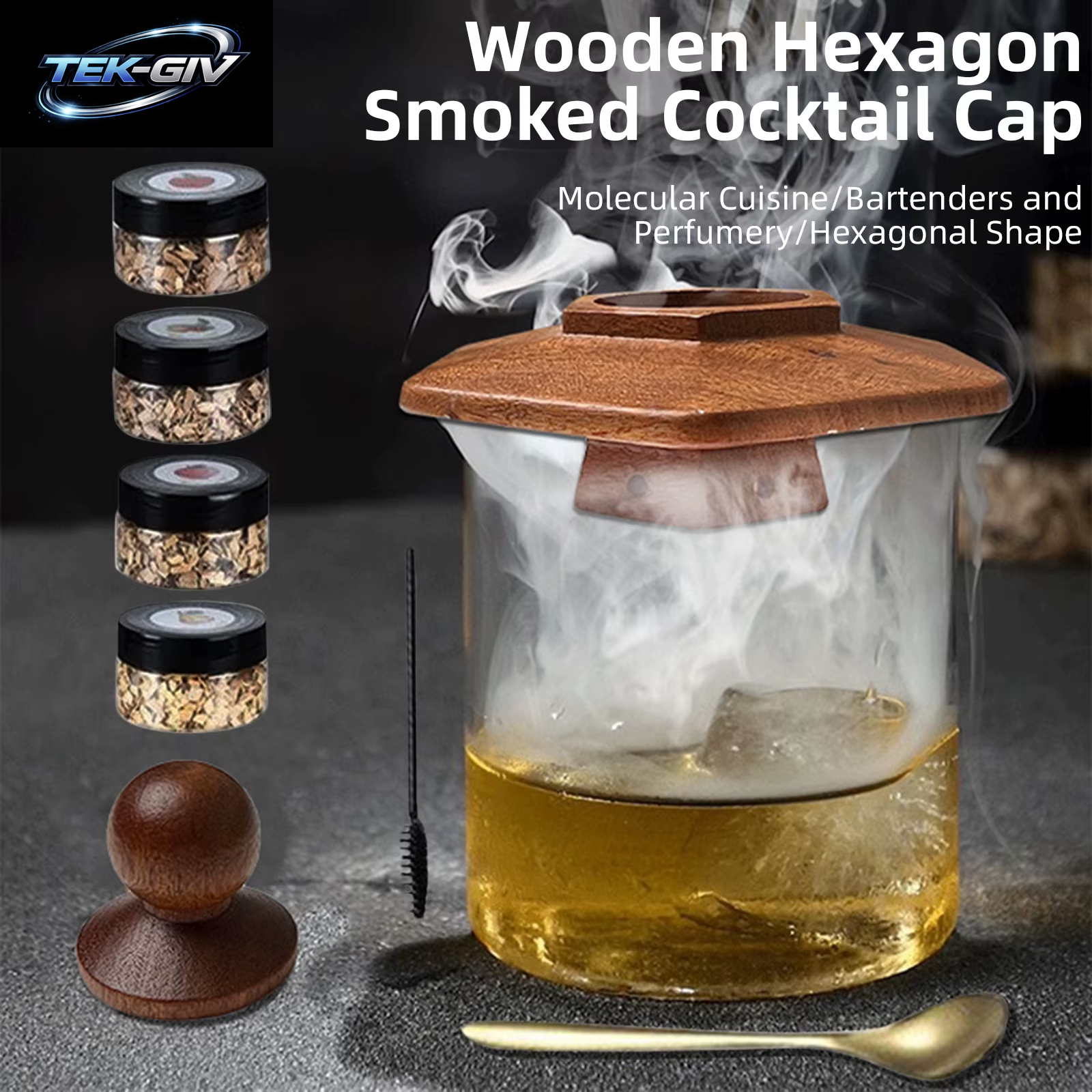 Räucher-Set Mit Glasplatte, Cocktail-Räucher-Set Mit 4 Holzspäne, Barkeeper-Zubehör Für Whisky-Getränke, Raucher-Geschenkset Für Männer