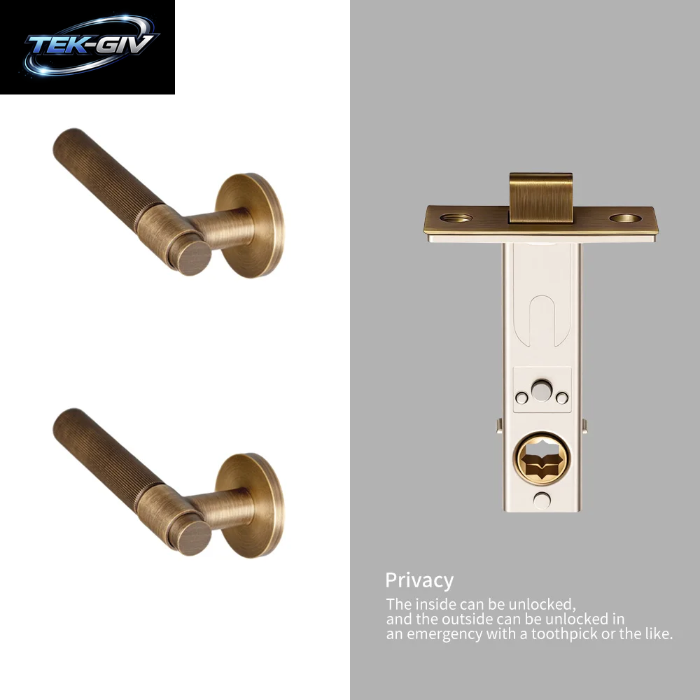 DOOROOM Messing-Türschloss-Set, Modernes Streifenmuster, Antike Bronze, Innentürschloss, Dekoratives Schloss, Privatsphäre-Schloss, Durchgangsschloss