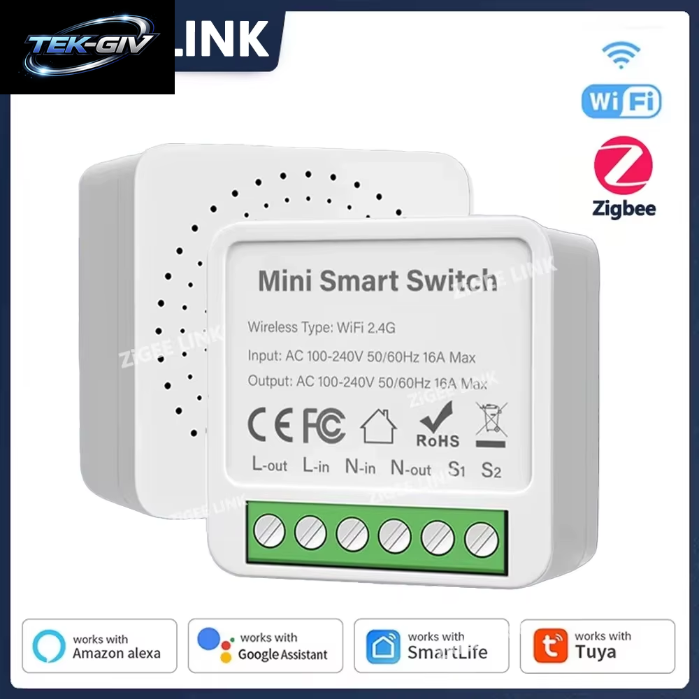 Tuya Zigbee3.0/Wifi MINI Smart Switch Mit Zwei-Wege-Steuerung, Kabelloser Lichtschalter, Intelligente Automatisierung, Funktioniert Mit Alexa Google Home