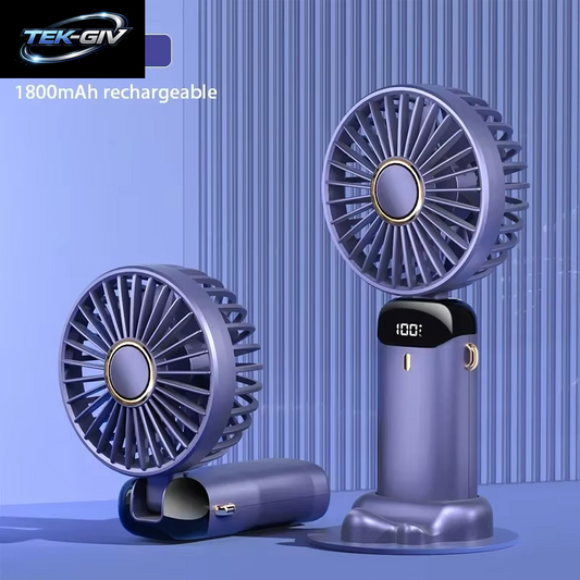 Tragbarer Mini-Handventilator, Faltbar, Zum Aufhängen Am Hals, 5 Geschwindigkeiten, Wiederaufladbarer Usb-Ventilator Mit Telefonständer Und Bildschirm, 1800 Mah