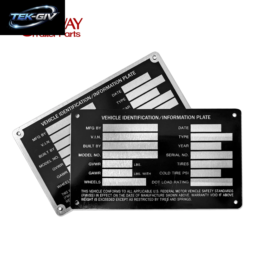 Heavy Duty Aluminium Blank Trailer Truck Equipment Rahmenplatte Serielles Modell ID Tag GVWR Pulverbeschichtetes Finish RV Teile Zubehör