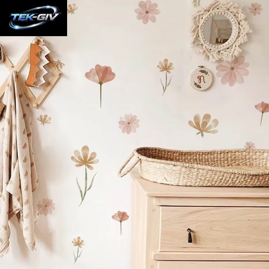 Boho-Blumen-Wandaufkleber Für Kinder, Aquarell, Schlafzimmer, Wohnzimmer, Heimdekoration, Kunst, Umweltfreundlich, Abnehmbare Aufkleber, Pvc-Wandbilder