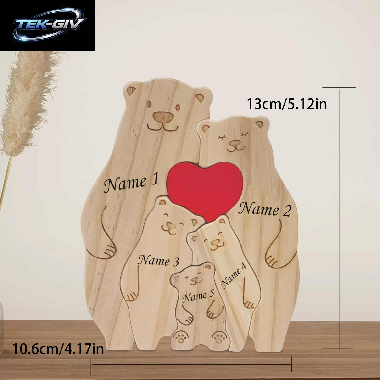 Personalisiertes Familienbären-Puzzle-Dekor, Individuelle Namen, Passend Für 2–6 Namen, Rustikale Holzbären, Saisonale Dekoration Für Mutter Und Vatertag