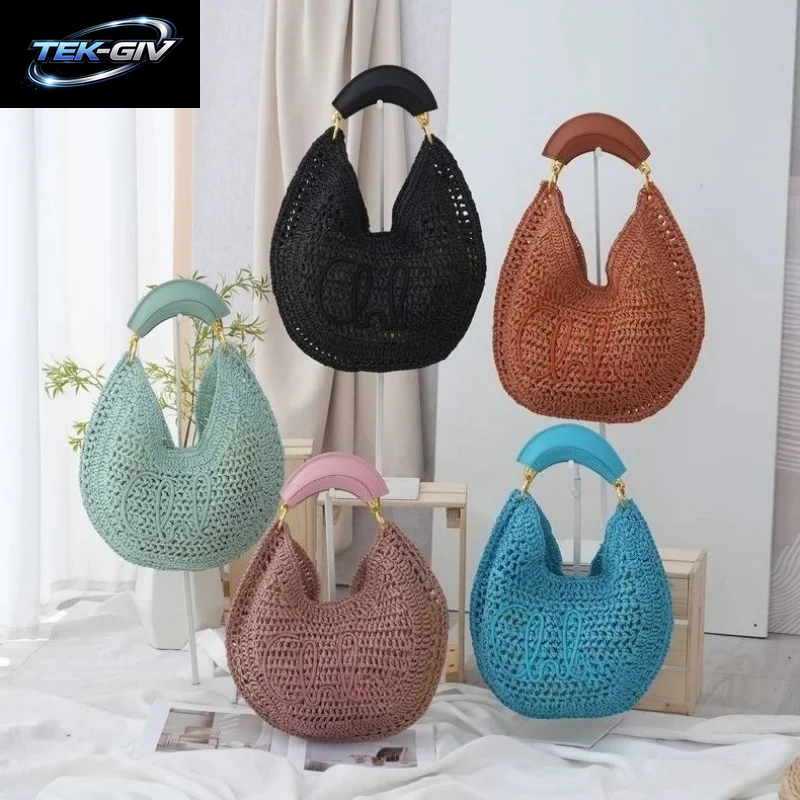 2026 Sommer Stroh-Halbmondtasche – Hohldesign Große Kapazität Unterarm-Schultertasche Für Damen Strandurlaub, Braun