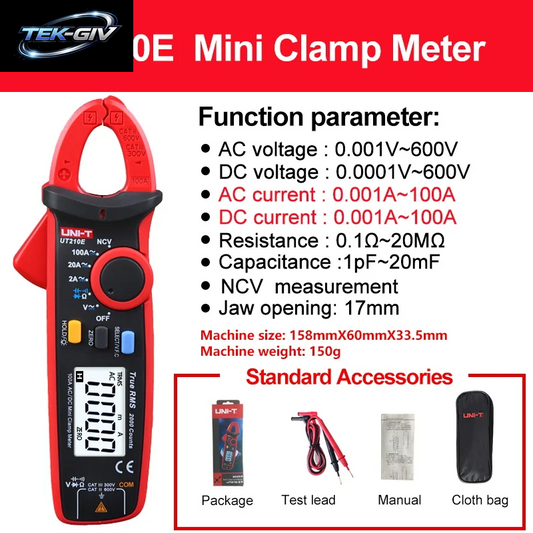 UNI-T UT210E UT210D Digitales Zangenamperemeter AC/DC Amperemeter Zangenmessgerät NCV True RMS Zangenmultimeter Hvac-Werkzeuge Elektriker-Multitester