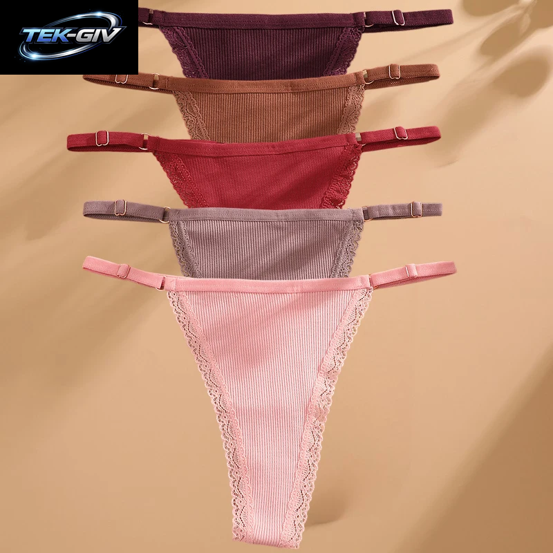 FINETOO 5 Teile/Satz Sexy G-String Höschen Baumwolle Frauen Unterwäsche Verstellbare Taille Mädchen Weibliche Pantys Bikini Dame Thongs Dessous