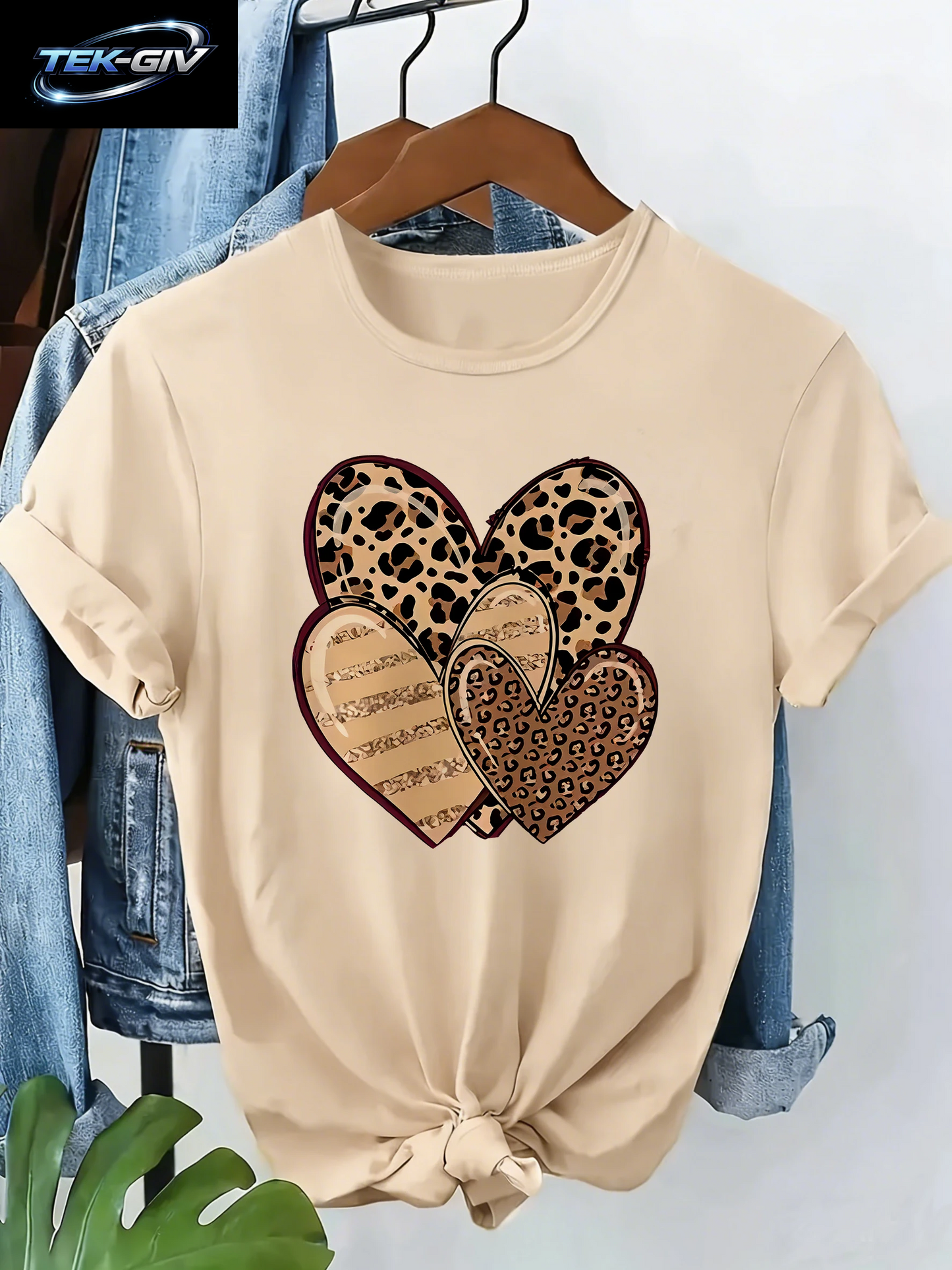 Vintage 90Er Y2K Mode T-Shirt Mit Leoparden-Herz-Print Kurzarm T-Shirt Kleidung Top Tee Sommer Damen Mädchen Shirt
