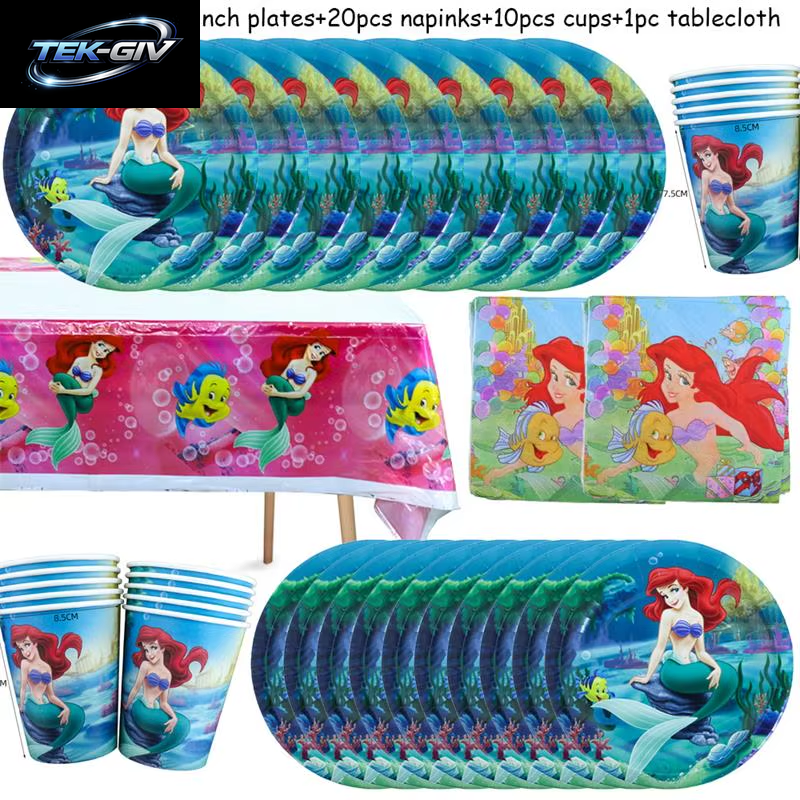 Die Kleine Meerjungfrau Geburtstag Party Dekoration Prinzessin Ariel Papier Serviette Teller Tasse Tischdecke Luftballons Kinder Baby Shower Supplies