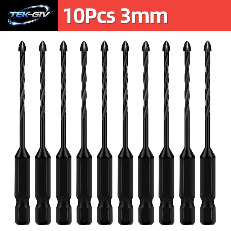 Kreuz-Sechskant-Fliesenbohrer Für Glas, Beton, Keramikfliesen, Lochöffner, Tunstenkarbid, Hartmetall-Bits-Set, Werkzeuge, 3, 4, 5, 6, 8, 10, 12 Mm