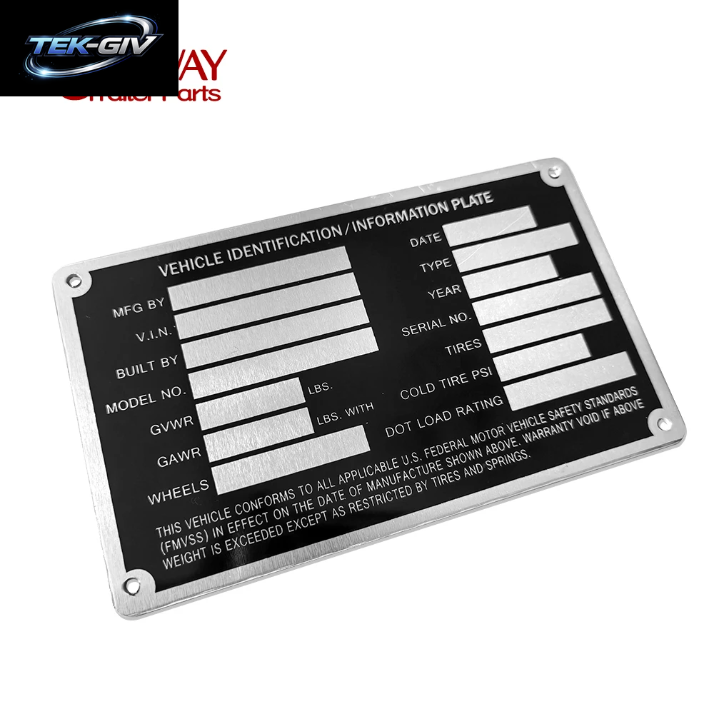 Heavy Duty Aluminium Blank Trailer Truck Equipment Rahmenplatte Serielles Modell ID Tag GVWR Pulverbeschichtetes Finish RV Teile Zubehör