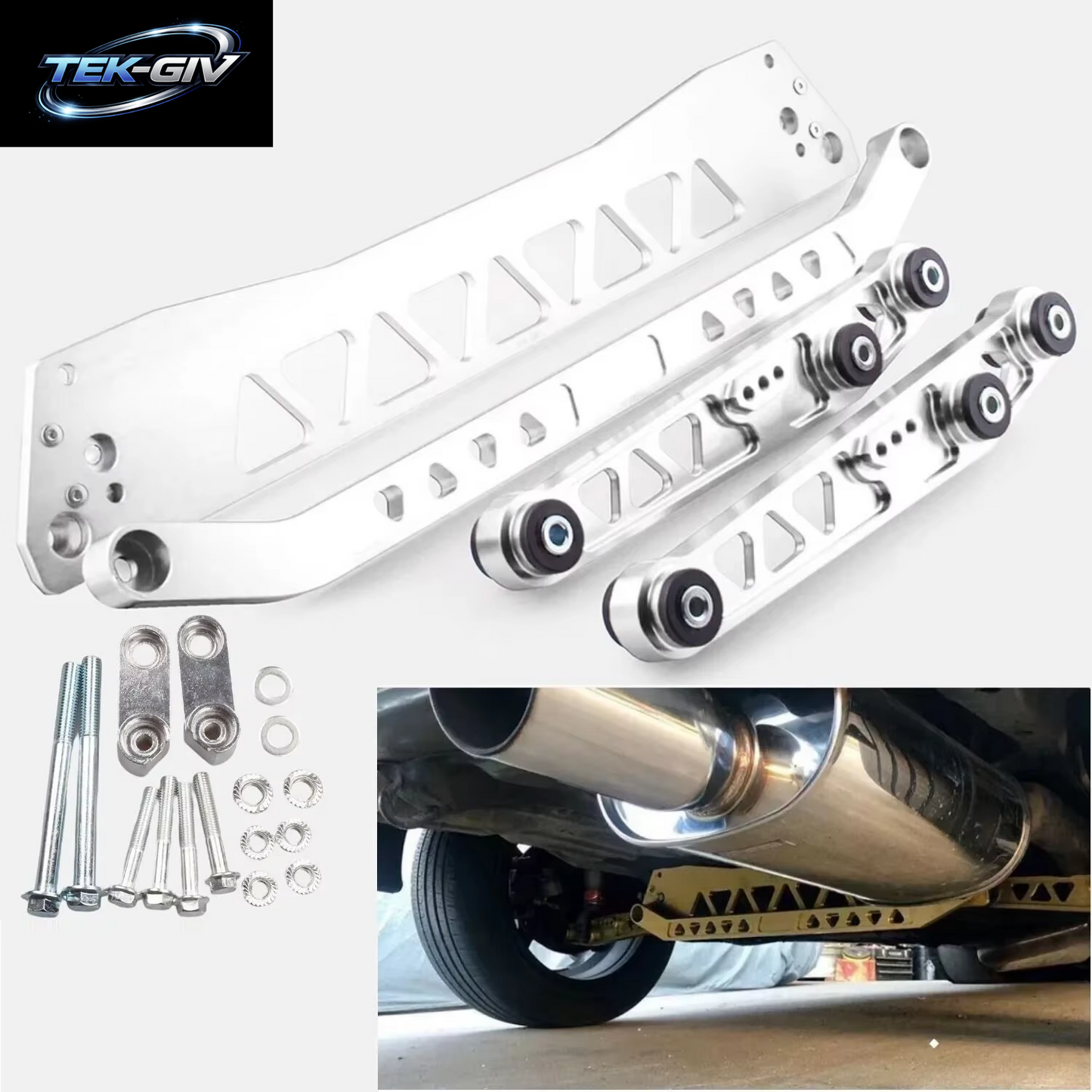 Billet Aluminium HINTERER SUBFRAME BRACE + SPURENSTANGE + Hinterer Unterer Querlenker Für Honda Civic EG 92-95 Gold Rot Silber