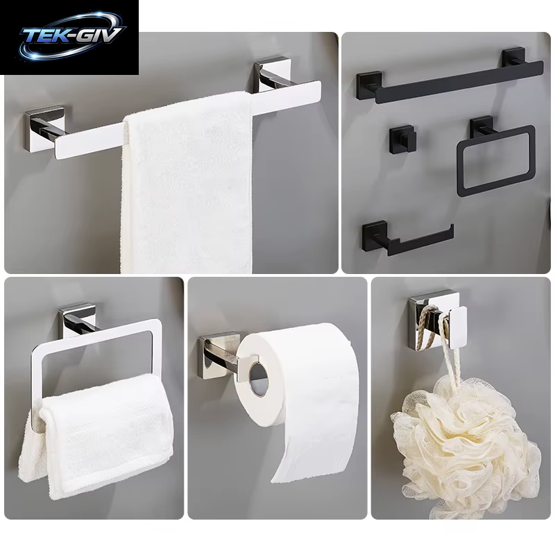 Mattschwarz Badezimmer Zubehör Set Wand Halterung Handtuch Bar Handtuch Ring Rollen Papier Halter Robe Haken Edelstahl Hardware Set