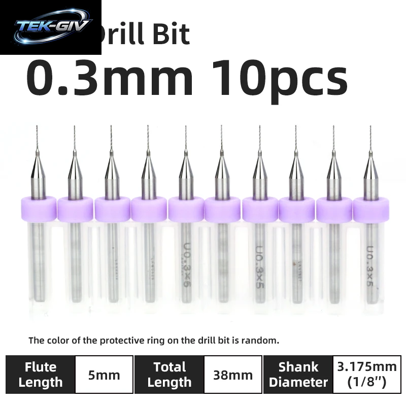 TOOLEYE 10-Teiliges Pcb-Bohrer-Set, Mikrobohrer, Leiterplatte, 1/8 Zoll Schaft, Mini-Cnc-Bohrer, 0,1–3,175 Mm Bohrwerkzeuge