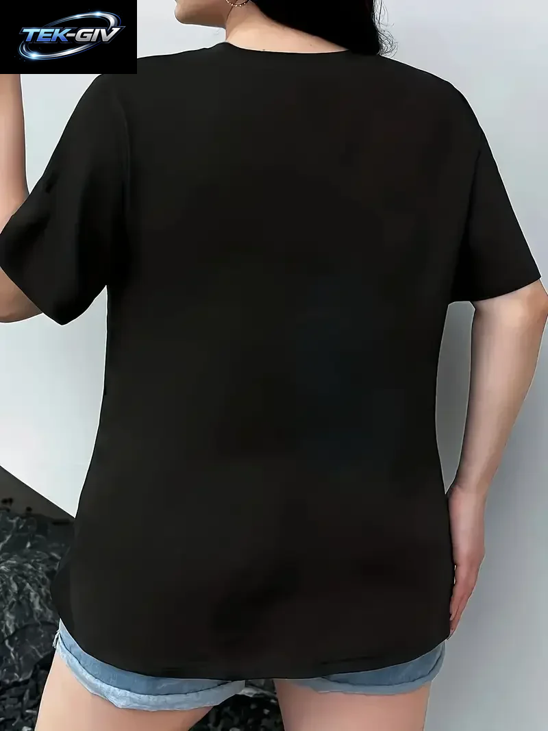 Lässiges Grafik-T-Shirt Für Damen – „Nightmare before Coffee“-Skelett-Kunstdruck, Schwarz, Kurzärmelig, Rundhalsausschnitt, Sommer-Streetwear