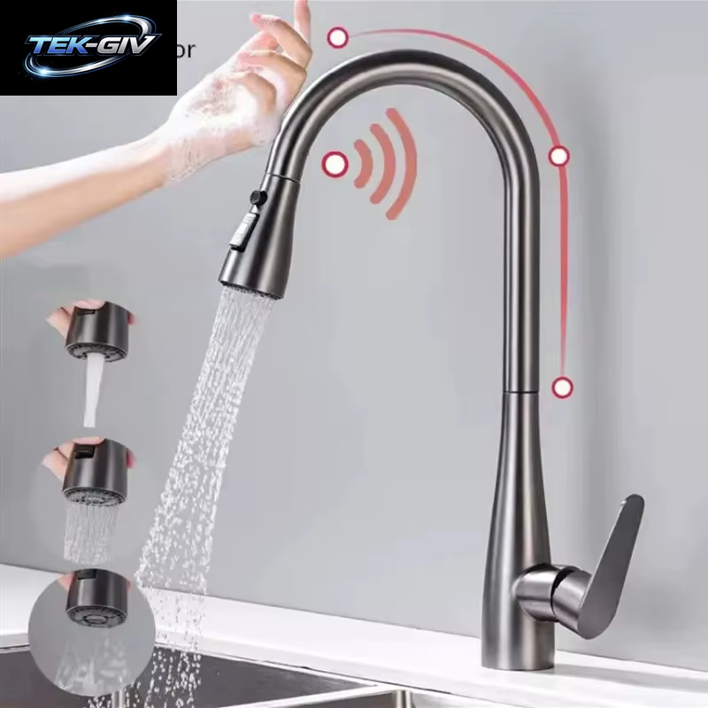 GEGVE Smart Touch Küchenarmaturen Aus Edelstahl 304, Abnehmbarer Sensor, Waschbecken-Wasserhahn, Teil, Mischbatterie, Israelischer Küchenarmatur, Gebürstet