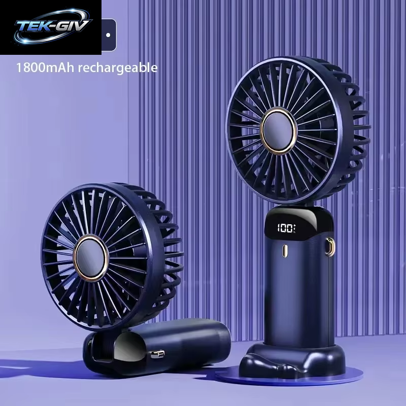 Tragbarer Mini-Handventilator, Faltbar, Zum Aufhängen Am Hals, 5 Geschwindigkeiten, Wiederaufladbarer Usb-Ventilator Mit Telefonständer Und Bildschirm, 1800 Mah