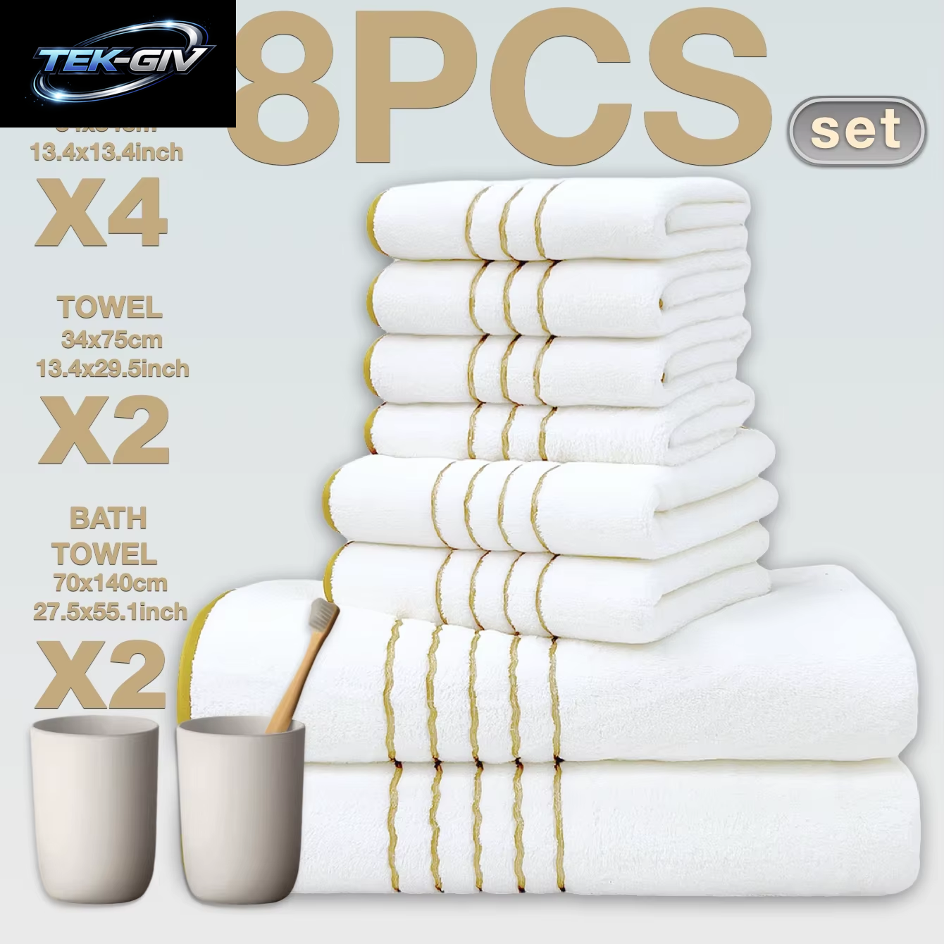 8-Teiliges Luxus-Hotel-Badetuch-Set Aus Hochwertiger Baumwolle, Einschließlich Weichem, Saugfähigem, Schnell Trocknendem Set, Geeignet Für Badezimmer.