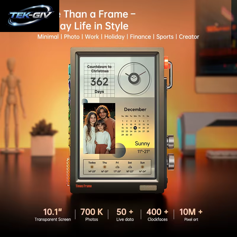Divoom Times Frame Smart Hd-Bildschirm | 10,1" DIY Digitaluhr | Krypto-Aktien-Wetterkalender | Tech Gift Schreibtisch-Setup