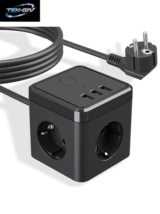 Cube Mehrfachsteckdose Mit Usb-Schnellladeanschluss, 3-Wege-Steckdose Mit Schalter, 2 Euro- Und 1 Schuko-Steckdose Für Zuhause, Schlafzimmer, Büro