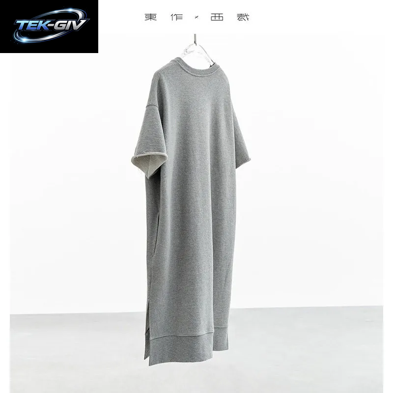 T-Shirt-Kleid~Damenbekleidung in Übergröße, Lockeres Sweatshirt-Kleid Aus Baumwolle Und Leinen, Neuer Frühlings- Und Sommerstil